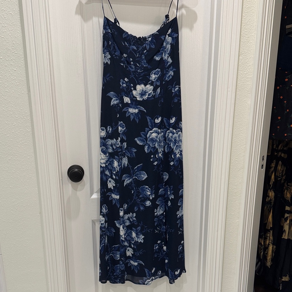 Reformation Kourtney Midnight Blue and Ivory Floral Dress